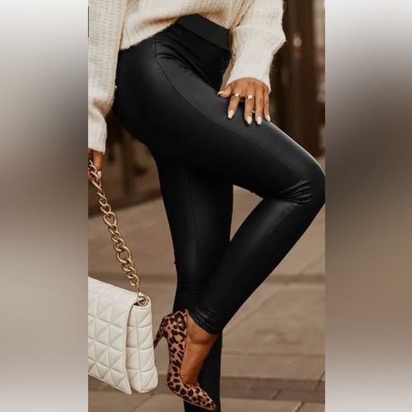 EUC SHINESTAR Faux Leather Shiny Stretchy Black Leggings High Waist Plus Sz 2X - Picture 14 of 14